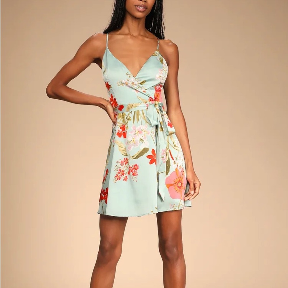 Lulus “Yours Forever” Sage Floral Print Mini Dress